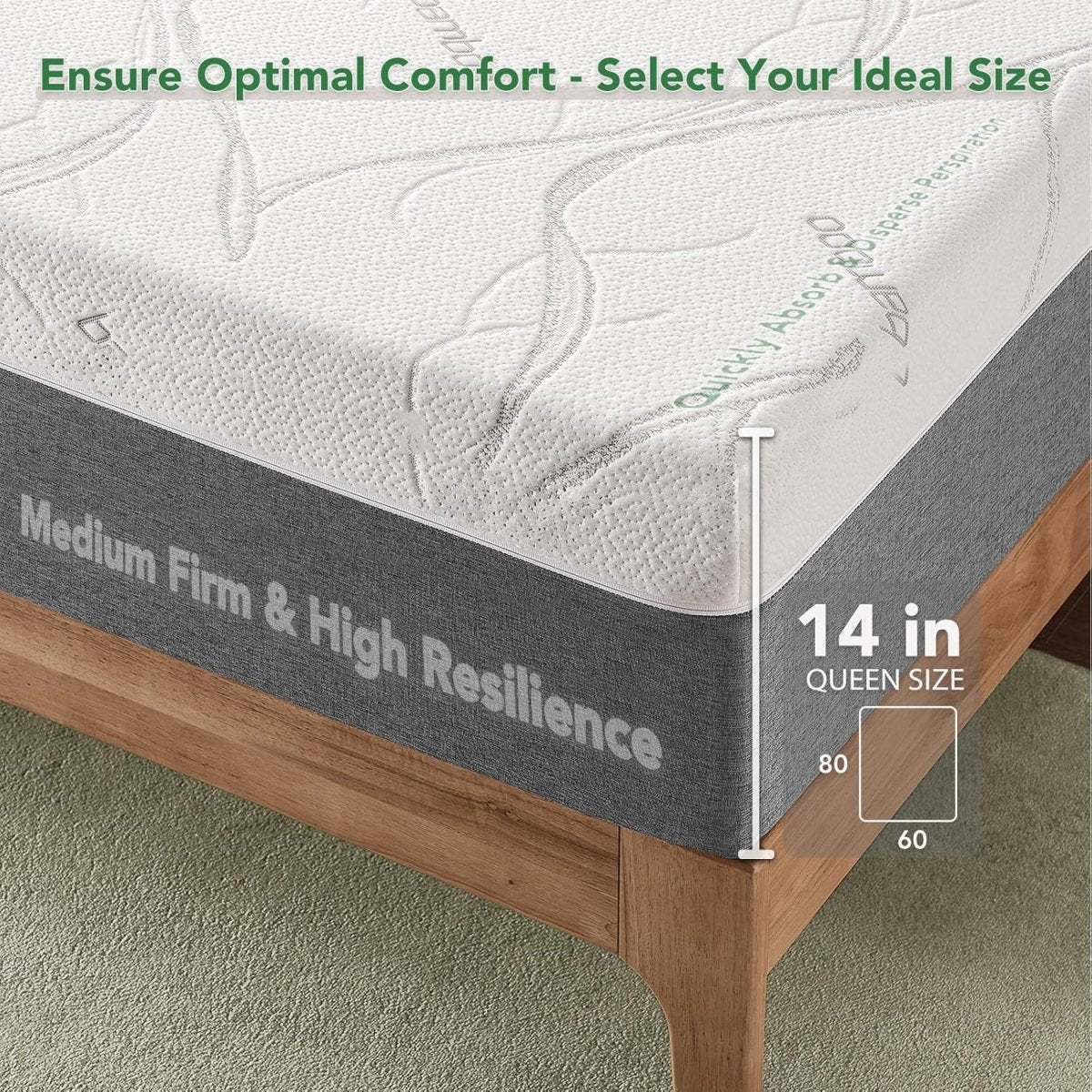 Ablyea 14” Memory Foam Bamboo Fiber Mattress - Ablyea