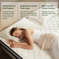 ABLYEA Gray Luxe Hybrid Mattress pairs reinforced coils, resilient foam, and skin-friendly cotton for balanced support.