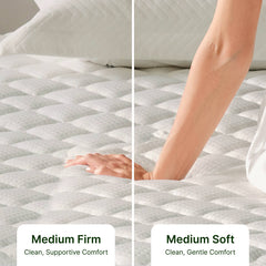 ABLYEA Gray Luxe Hybrid Mattress blends medium-soft cushioning with medium-firm support for balanced comfort.